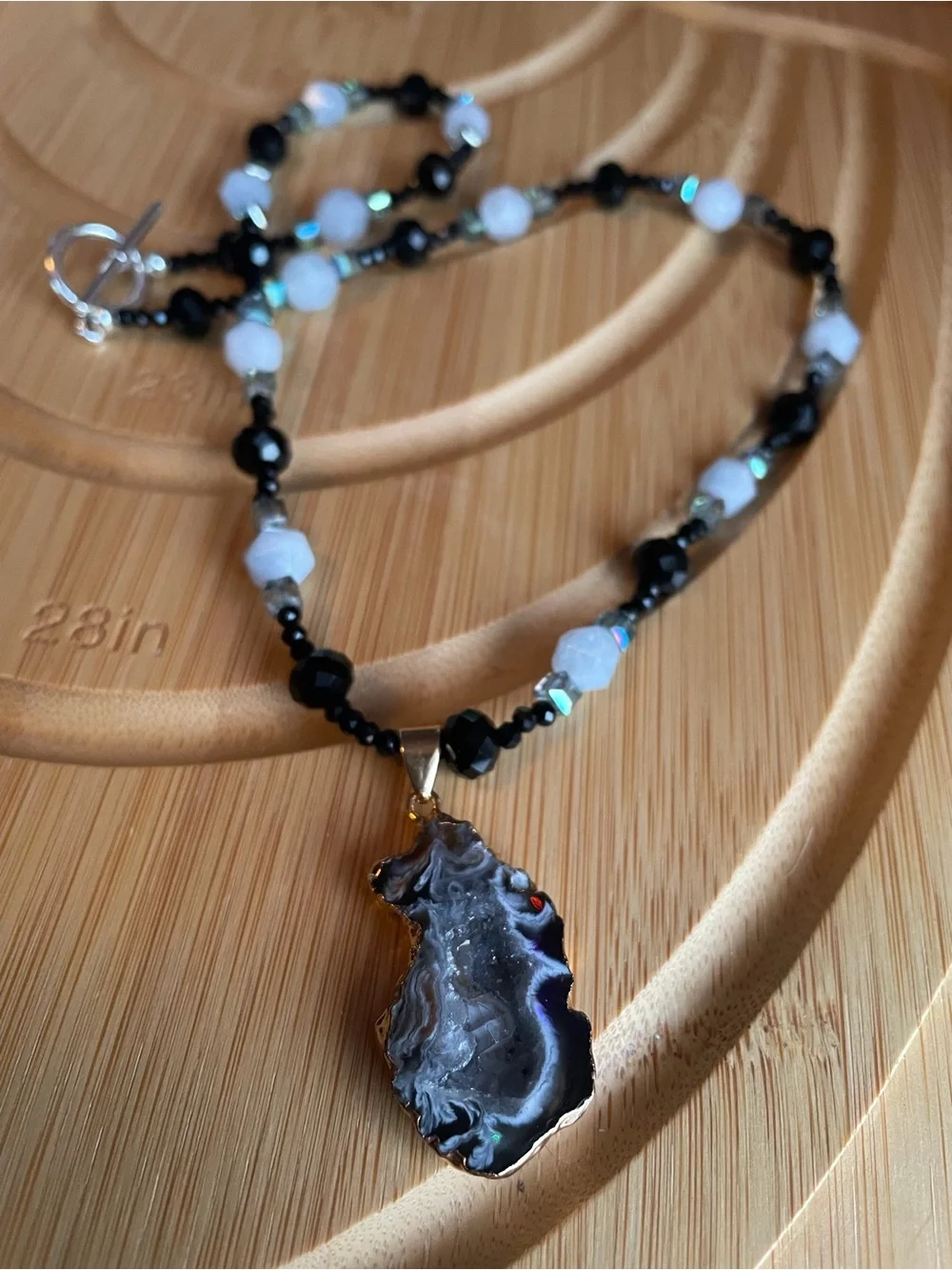 Beaded Agate Pendant Necklace - Black & White